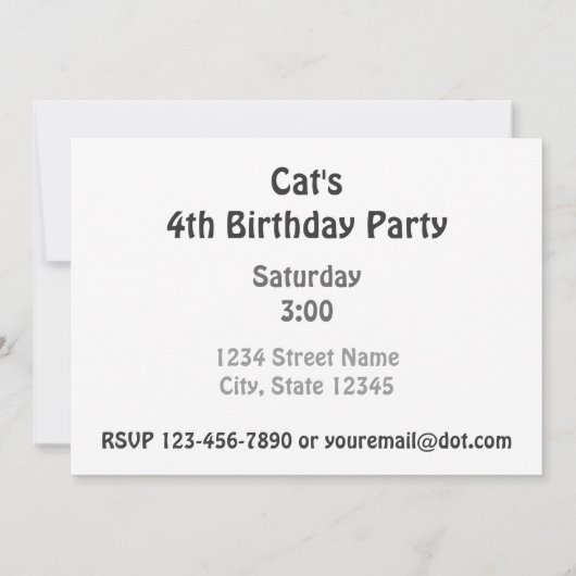 Invitation de fête d'anniversaire de chat de (Dos)