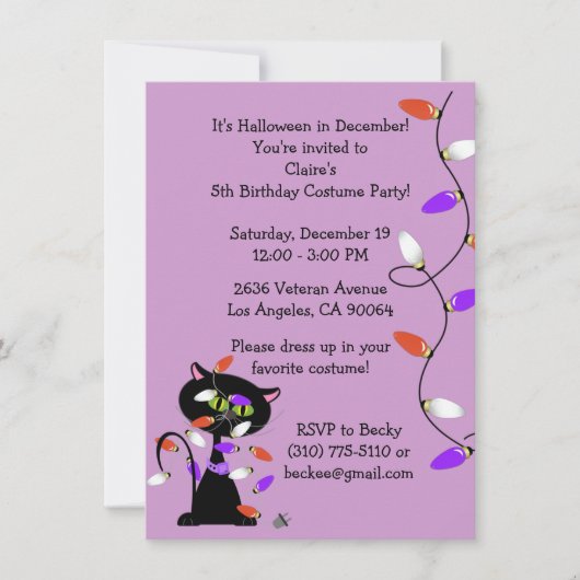Invitation de fête d'anniversaire de chat noir per (Devant)