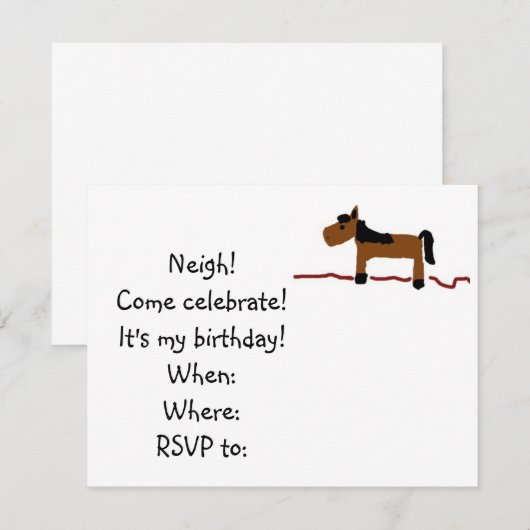 Invitation de fête d'anniversaire de cheval (Devant / Derrière)