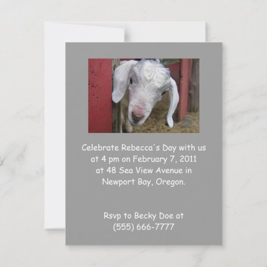 Invitation de fête d'anniversaire de chèvre de (Dos)