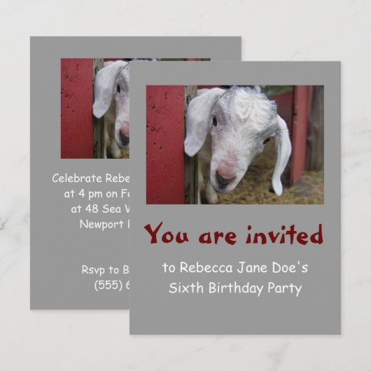 Invitation de fête d'anniversaire de chèvre de (Devant / Derrière)
