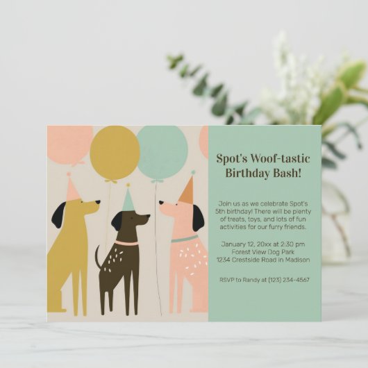 Invitation de fête d'anniversaire de chien (Debout devant)