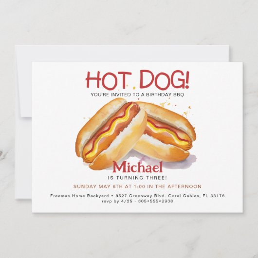 Invitation de fête d'anniversaire de chien chaud - (Devant)