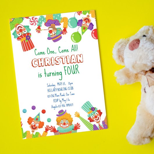 Invitation de fête d'anniversaire de cirque clown
