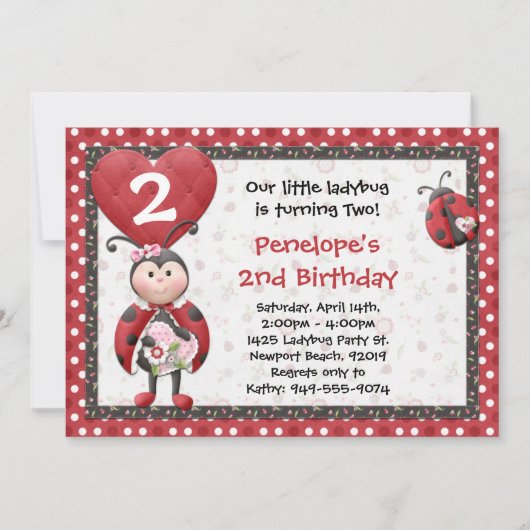 Invitation de fête d'anniversaire de coccinelle (Devant)