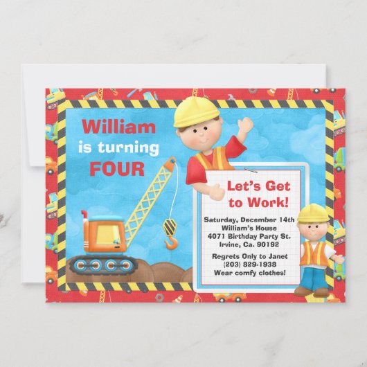 Invitation de fête d'anniversaire de construction (Devant)