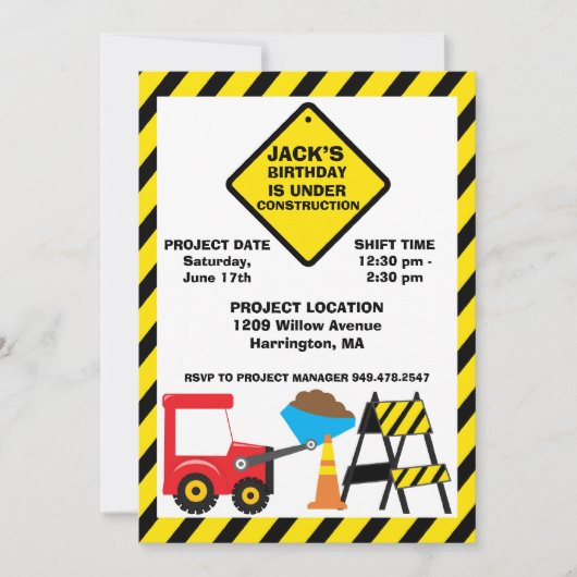 Invitation de fête d'anniversaire de construction (Devant)