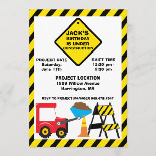 Invitation de fête d'anniversaire de construction