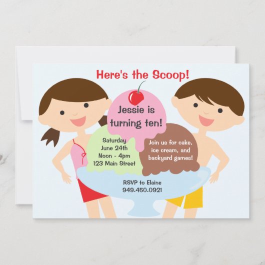 Invitation de fête d'anniversaire de crème glacée (Devant)