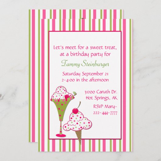 Invitation de fête d'anniversaire de crème glacée (Devant / Derrière)