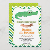 Invitation de fête d'anniversaire de crocodile (Devant / Derrière)
