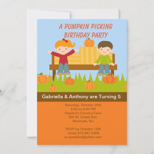 Invitation de fête d'anniversaire de cueillette de (Devant)