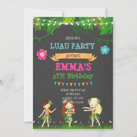 Invitation de fête d'anniversaire de Cute luau (Devant)