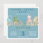 Invitation de fête d'anniversaire de Dinosaur (Devant / Derrière)