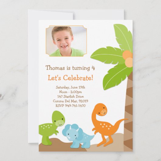 Invitation de fête d'anniversaire de dinosaure (Devant)