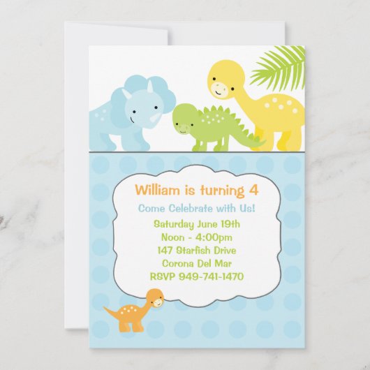 Invitation de fête d'anniversaire de dinosaure (Devant)