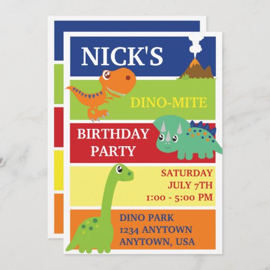 INVITATION DE FÊTE D'ANNIVERSAIRE DE DINOSAURE DE (Devant / Derrière)