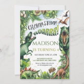 Invitation de fête d'anniversaire de dinosaure pou (Devant)