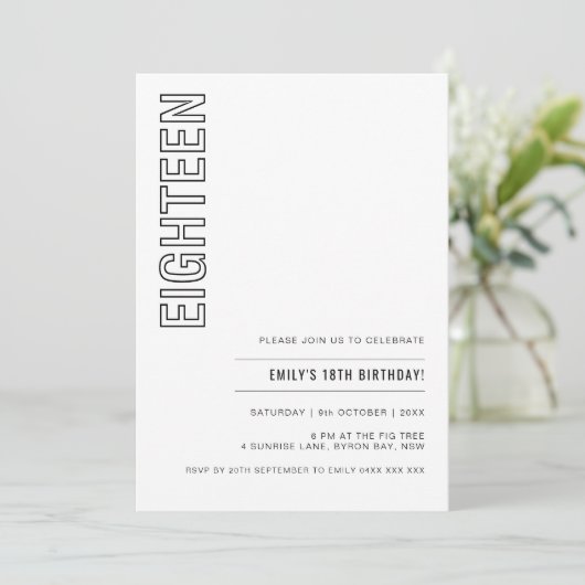 Invitation de fête d'anniversaire de dix-huit ans (Debout devant)