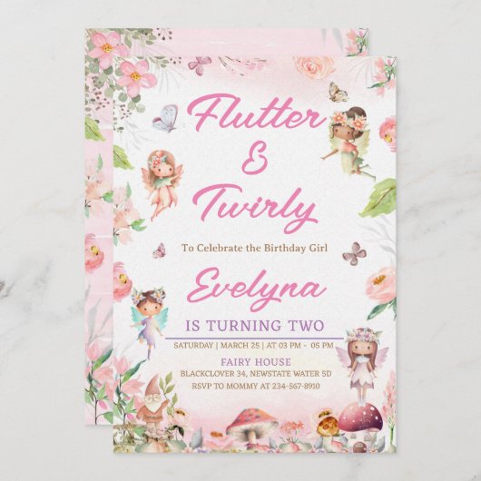 Invitation de fête d'anniversaire de fée papillonn (Devant / Derrière)