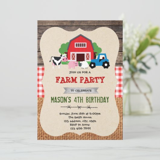 Invitation de fête d'anniversaire de ferme (Debout devant)