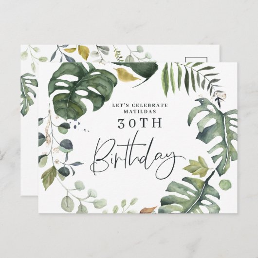 Invitation de fête d'anniversaire de feuillage (Devant / Derrière)