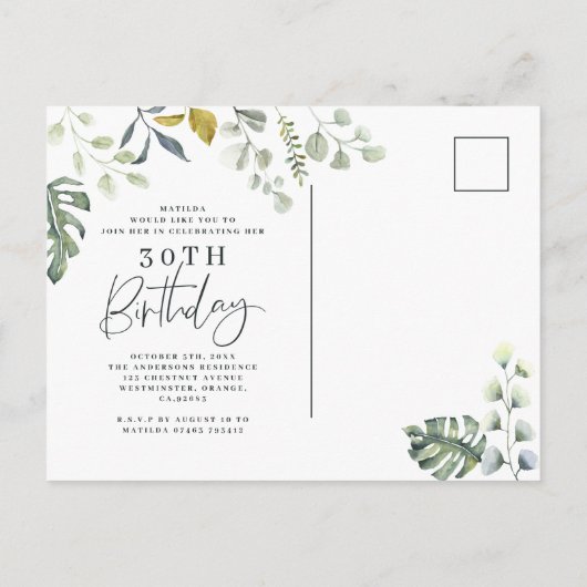 Invitation de fête d'anniversaire de feuillage (Dos)