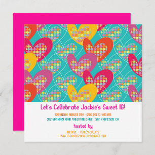 Invitation de fête d'anniversaire de fille aux cœu