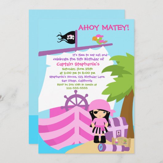 Invitation de fête d'anniversaire de fille de (Devant / Derrière)