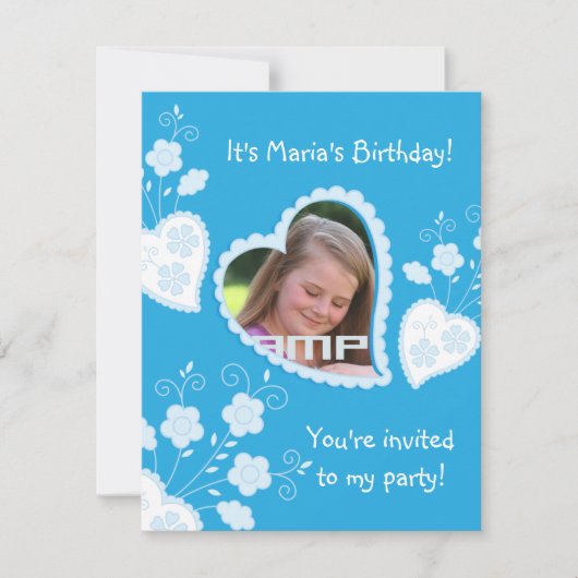 Invitation de fête d'anniversaire de fille romanti (Devant)