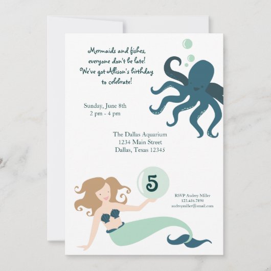 Invitation de fête d'anniversaire de fille "sous (Devant)