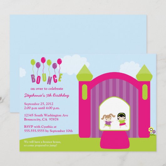 Invitation de fête d'anniversaire de filles de (Devant / Derrière)