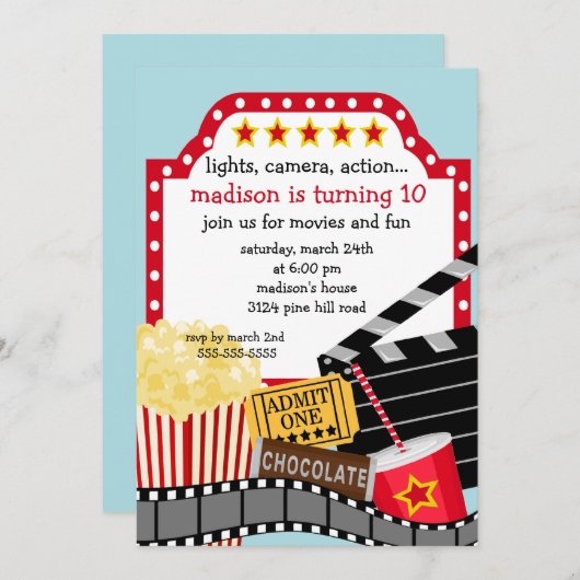 Invitation de fête d'anniversaire de film (Devant / Derrière)