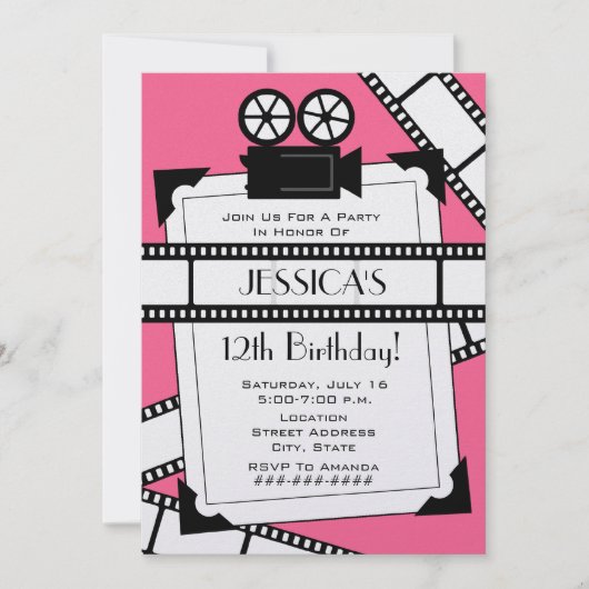 Invitation de fête d'anniversaire de film et de (Devant)