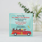 Invitation de fête d'anniversaire de Firetruck de (Debout devant)