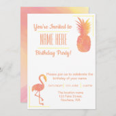 Invitation de fête d'anniversaire de Flamant rose (Devant / Derrière)