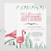 Invitation de fête d'anniversaire de Flamant rose (Devant / Derrière)