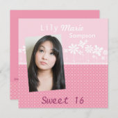 Invitation de fête d'anniversaire de fleurs roses  (Devant / Derrière)