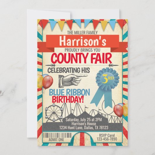 Invitation de fête d'anniversaire de foire (Devant)