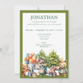 Invitation de fête d'anniversaire de forêt aquarel (Devant)