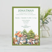 Invitation de fête d'anniversaire de forêt aquarel (Debout devant)