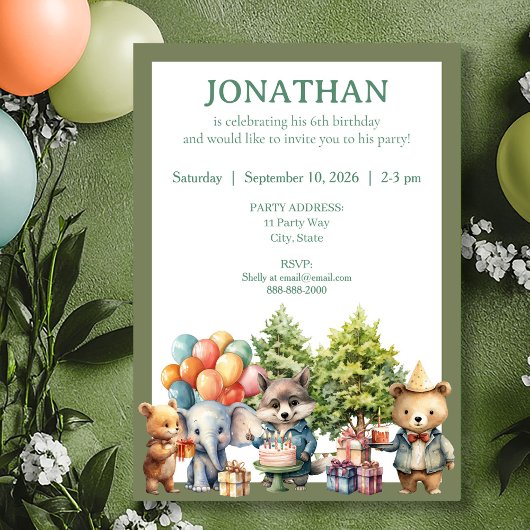Invitation de fête d'anniversaire de forêt aquarel