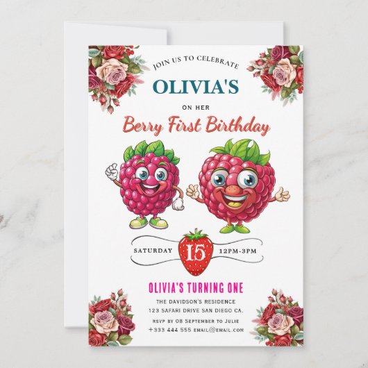 Invitation de fête d'anniversaire de framboise (Devant)