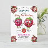 Invitation de fête d'anniversaire de framboise (Debout devant)