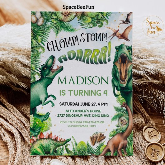 Invitation de fête d'anniversaire de garçon dinosa