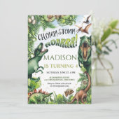 Invitation de fête d'anniversaire de garçon dinosa (Debout devant)