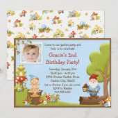 Invitation de fête d'anniversaire de gnome (Devant / Derrière)