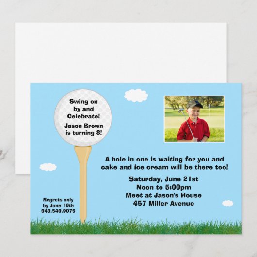 Invitation de fête d'anniversaire de golf (Devant / Derrière)