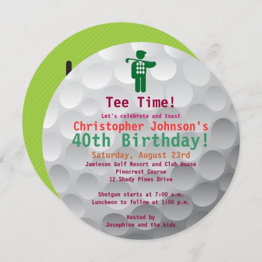 Invitation de fête d'anniversaire de golf vert de (Devant / Derrière)