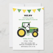 Invitation de fête d'anniversaire de Green Tractor (Devant)